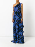 one shoulder printed gown 