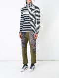 striped asymmetric collar T-shirt