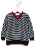 striped V-neck sweater