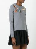 birds patch flared dress