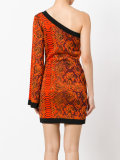 one-shoulder snake print dress