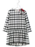 flower appliqué check dress