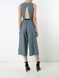 striped belted cropped jumpsuit