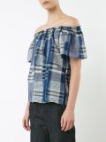 plaid off-the-shoulder top