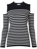 cut-out shoulders striped T-shirt