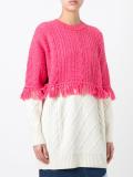 mixed cable knit fringed jumper