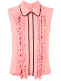 ruffle trim sleeveless blouse