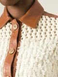 leather trim knitted jacket