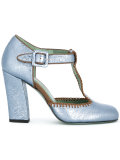 crochet detail T-strap pumps