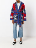 multi figures frayed trim cardi-coat