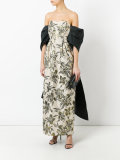 floral print strapless gown