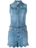 scalloped hem denim playsuit