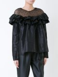 semi sheer panel ruffle blouse