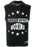 printed sleeveless hooded sweater