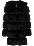 round neck faux-fur coat