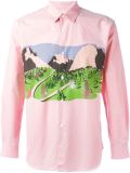 landscape print cut-out shirt