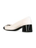 silver-tone buckle pumps