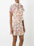 birds print pleated dress
