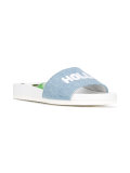 palm tree denim sliders