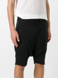 drop-crotch track shorts 
