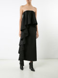 ruffled strapless midi dress