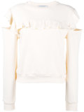 slit sleeves ruffled sweatshirt