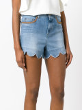 scalloped hem denim shorts