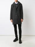 layered buttoned hooded coat