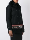 embroidered hem double breasted coat