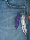 embroidered feather denim shorts