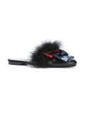triple bow feathered mules