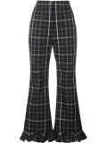checked ruffle hem trousers
