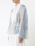 sheer panel stripe bib shirt