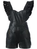 ruffled straps leather playsuit