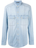 collarless denim shirt