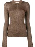 metallic knit crew neck sweater