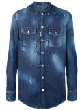 collarless denim shirt