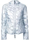 metallic hooded puffer jacket