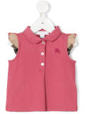 check frill sleeve polo shirt