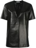 V-neck leather T-shirt
