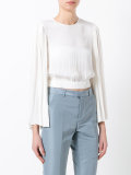 pleated sleeve cropped blouse