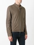 banded collar leather jacket