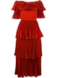 off-the-shoulder pleated dress