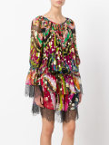 lace-trim floral tie-waist dress