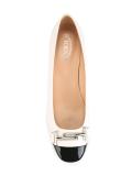 silver-tone buckle pumps