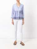 striped ruffled buttoned blouse