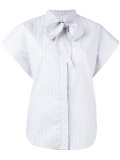 micro-stripe cap sleeve bow shirt