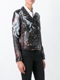 feather print biker jacket