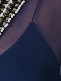 beaded V-neck sheer top
