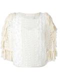 fringed open knit top